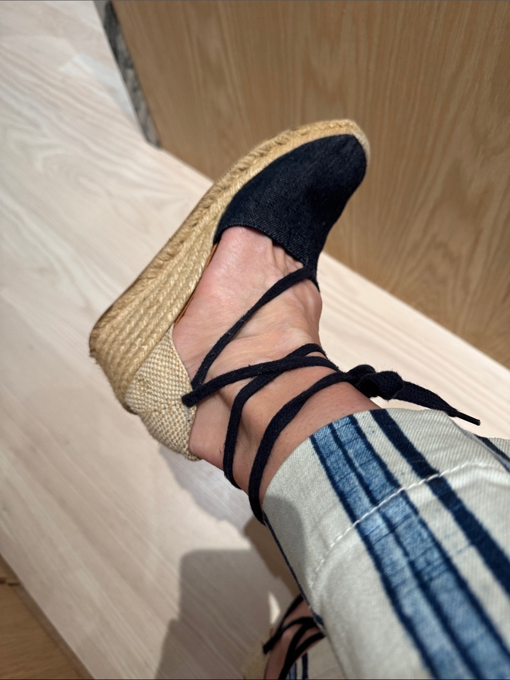 Andre Assous navy denim wedge espadrille